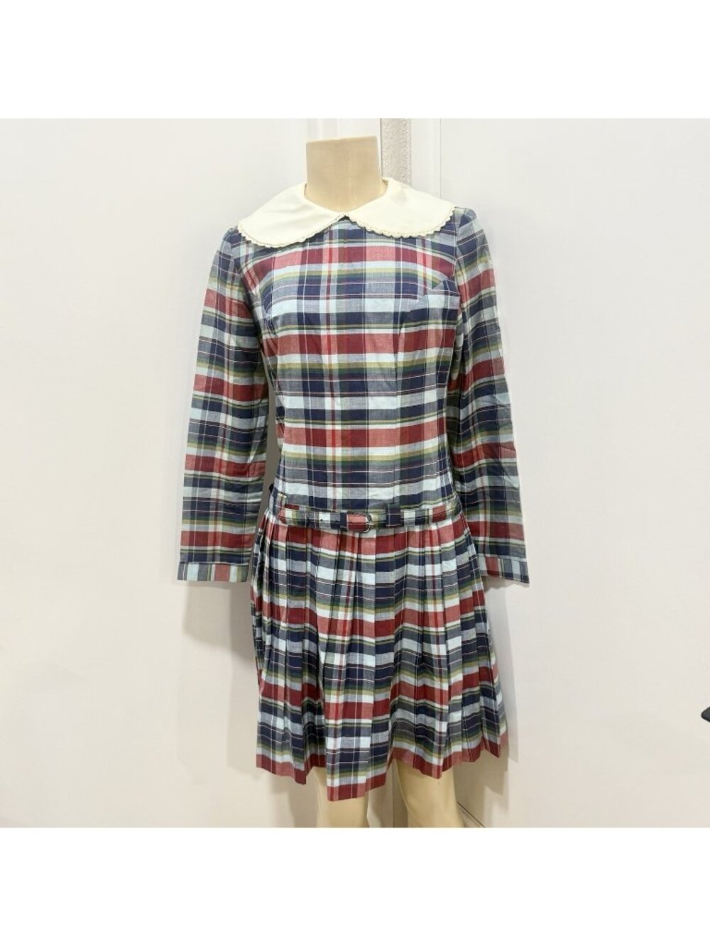 Vintage SEARS JR BAZAAR Plaid Dress Peter Pan Collar Drop Waist School girl